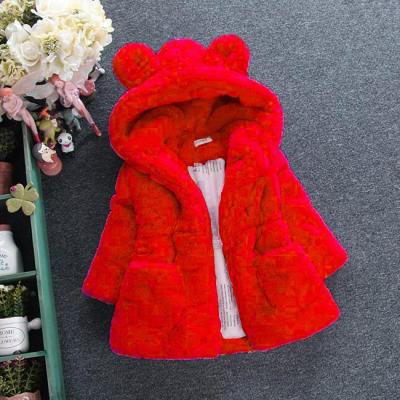 （Good baby store） Winter Plush Imitation Fur Girls Jacket Keeping Warm Hooded Outerwear For Kids 1 8 Years Christmas Present Children Coat