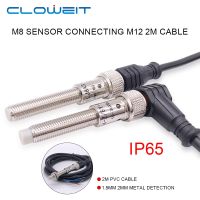 Cloweit ชุด M8 Inductive Proximity Sensor Switch 4pin เชื่อมต่อ M12 2M สาย PVC 1.5มม. 2มม. การตรวจจับโลหะ