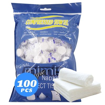 ◊﹍ 100Pcs Mini Compressed Towel Disposable Face Compressed Towels Soft Compressed Hand Wipe Portable Compressed Coin Tissue