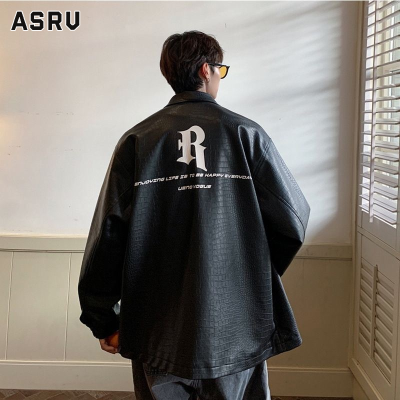 ASRV เสื้อหนังชาย เสื้อกันหนาว เสื้อแจ็คเก็ต เสื้อคลุมชาย แจ็คเก็ตแจ็กเก็ตหนังวินเทจของผู้ชายแจ็คเก็ตหนัง PU ความรู้สึกการออกแบบระดับไฮเอนด์