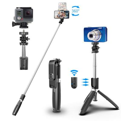 Extendable Wireless Selfie Stick Tripod L02 Phone Self Stick With Bluetooth Remote with Color Black/White
