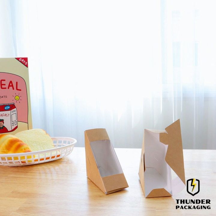 กล่องใส่แซนวิช-กล่องแซนวิชกระดาษ-กล่องแซนวิส-กล่องใสแซนวิส-ขนาด10-10-5-cm-50-100ใบ-แพ็ค-food-grade
