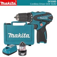 Makita เครื่องมือไฟฟ้าในครัวเรือนแบบมือถือสองระดับดอกสว่านแบบชาร์จไฟได้10.8V Li-Ion DF330D ไขควงไฟฟ้าไร้สาย