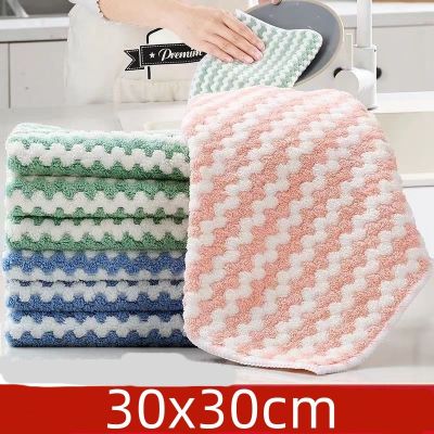 【hot】♛  30x30cm kitchen dishwashing cloth superfine fiber water absorbent cleaning for lazy people5pcs