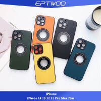 EPTWOO เคสโทรศัพท์แบบมีรูสำหรับ iPhone 14 13 12 11 Pro Max Plus หรูหรา,เคสหนังโลโก้ Magsafe ที่ชาร์จไร้สายแม่เหล็กในตัวปกป้องกล้องเลนส์กระจกซิลิโคนนิ่มกันกระแทกฝาครอบหลัง