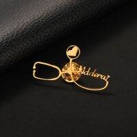 【YF】 Personalized Name Brooches Gold Color Stethoscope Pin Badges Broochs Wedding Jewelry