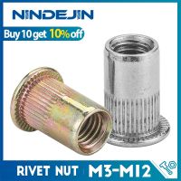 NINDEJIN 2-30pcs Flat Head Blind Rivet Nut Aluminum Stainless Steel M3 M4 M5 M6 M8 M10 M12 Rivnut Zinc Cap Rivet Threaded Nut