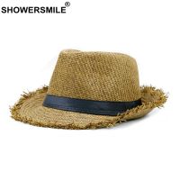 [hot]SHOWERSMILE Brand Khaki Straw Hat Men Panama Caps Summer Style Sun Hat Beach Holiday Classic Male Hats and Caps Mens Trilby Hats