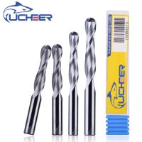 UCHEER 1pcs 4mm 6mm 2 ขลุ่ยเกลียวลูกจมูกดอกเอ็นมิล CNC router bits สําหรับไม้ทังสเตนคาร์ไบด์กัดเส้นทางเครื่องมือ