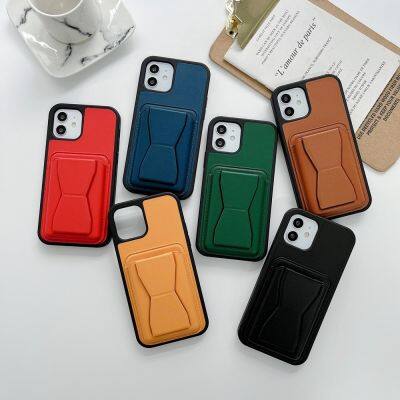 เคสโทรศัพท์มือถือหนัง กันกระแทก พร้อมช่องใส่บัตร และขาตั้ง สําหรับ iPhone 13 14