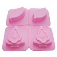 GL-แม่พิมพ์ ซิลิโคน รูปใบไม้ ต้นคริสมาส 4 ช่อง (คละสี) Leaves Christmas Trees Silicone Molds