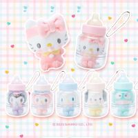 Kawaii Sanrios พวงกุญแจตุ๊กตาขวดนมทารก Cinnamoroll นุ่มเมโลดี้ Plushies กุญแจการ์ตูน Kuromi Hangyodon จี้ของเล่น