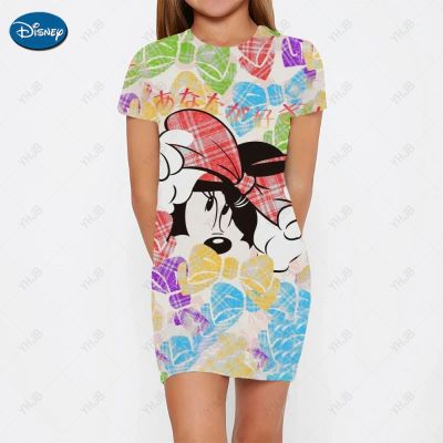 Disney 2023 Summer New Childrens Wear Casual Sports Tight Dress Mickey Mouse Print Princess Dress Daisy Cartoon