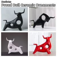 Nordic Ins Proud Bull Ceramic Ornaments Cattle Shape Decorations Porcelain Figurines Home Cabinet Decor Craft Black White Red