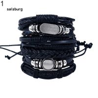 SA6PcsSet Faux Leather celet Men Multilayer Hexagon Skull Star Punk Bangle