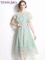 ZZOOI TESSCARA Women Summer Elegant Lace Dress Festa High Quality Long Wedding Cocktail Party Robe Vintage Designer A-Line Vestidos