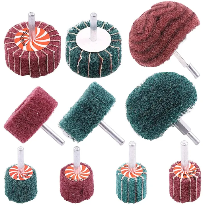 10 Pack Non Woven Abrasive Wheel Drill Buffing Attachment Set, with 1