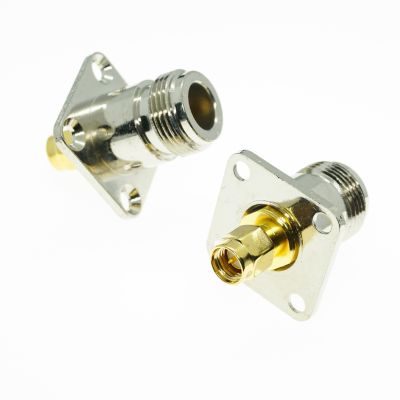1X Pcs L16 N Female To SMA Male Plug 4 Hole Flange Panel Mount Brass N To SMA Flange Connector RF Coaxial Adapters Electrical Connectors