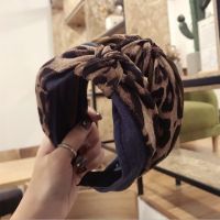 Boutique woman 39;s fabric hair accessories simple leopard print solid color contrast color knotted wide brimmed hairband headband