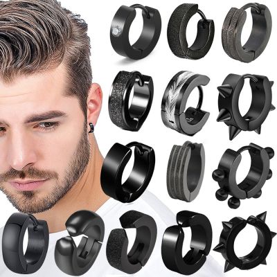 1 Pair Punk Titanium Steel Ear Clip/Ear Stud Earrings For Men Women Black Pierced/No Pierced Fake Ear Circle New Pop Jewelry