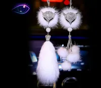 Diamond Crystal Car Pendant Decoration Rearview Mirror Hanging Pompom Fox fur Ornaments Car Styling Interior Accessories Gifts