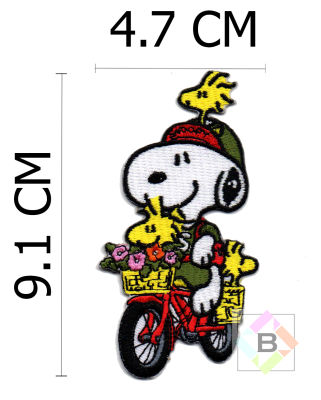 ฺตัวติดเสื้อ ตัวรีดเสื้อ อาร์ม Armpatch งานปักผ้า Snoopy สนูปี้ สนูปปี้ ธีม ขี่จักรยาน B026