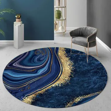 Colour Nordic Black Gold Blue Marble Round Area Rug,Circle Carpet Rug for  Living Room Bedroom Sofa Decor, Floor Mat Kitchen Mat