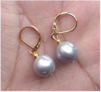 HUGE10-11MM AAA SOUTH SEA GRAY BAROQUE PEARL DANGLE EARRING 14k20 GOLD