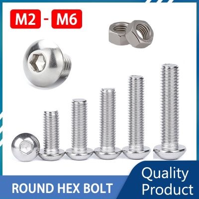 Tombol bulat kepala Hexagon Allen baut M2 M2.5 M3 M4 M5 M6 sekrup dan mur Set metrik benang Stainless Steel Hex baut soket Kit