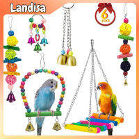 6pcs Bird Chewing Toy Wood Iron Ladders Swing Colorful Hanging Bell Pet Supplies Cage Accessories Toy