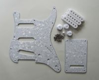 KAISH White Pearl ST Style Pickguard Back Plate with White Pickup Covers Knobs Tip