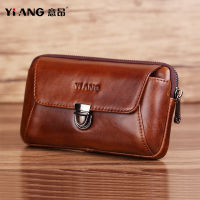 YI ANG Brand 2022 New Style Genuine Leather Mens Fanny Packs Waist Belt Phone Bags Zipper Design Oil Wax Vintage Cowhide Cards Case Travel Riding Motorcycle Hip Bum Pouch Hip Bum Bag Mini Money Purse Small Belt 6 inch Phone Bag For Men Large Capacity