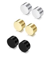 Fashion Men Women Student Magnetic Stainless Steel Color Gold Black Round Magnetic Non Piercing Clip on Fake Barbell Earrings