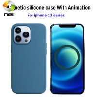 ✶ Pop-up Animation Liquid Silicone Case for iPhone 13 Pro Max Magnetic Wireless Charging Back Cover for iPhone 13 Mini Case