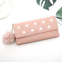 Women Heart Wallets Hasp Rivet Coin Purses Long Female Wool Ball Pu Leather Phone Clutch Bag Ladies Money Clip Card Holder