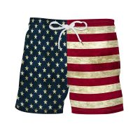 Retro Men Shorts Beach American Flag 3D Printed Swimming Pants Short Pants Male Fashion Beach Sweatpant Sportswear