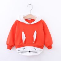 [COD] Childrens wholesale and autumn baby girl long-sleeved hooded sweater girls long ear pullover one piece consignment 599