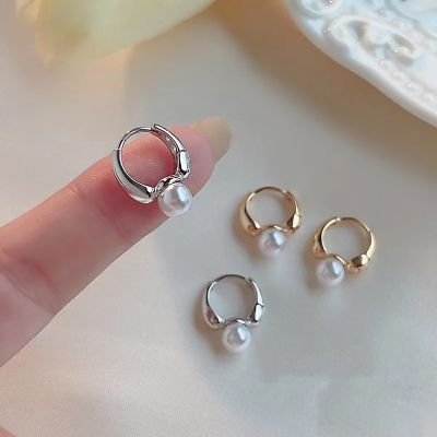 New Trend Korean Style Silver Color Simple Pearl Ear Clasp Hoop Earrings For Women Fine Elegance Jewelry Gifts