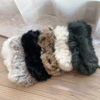 New European Real Rabbit Fur Headband Ladies Winter Headdress Warm Fur Straw Hat Retro Wide-brimmed Plush Hair Band Accessories