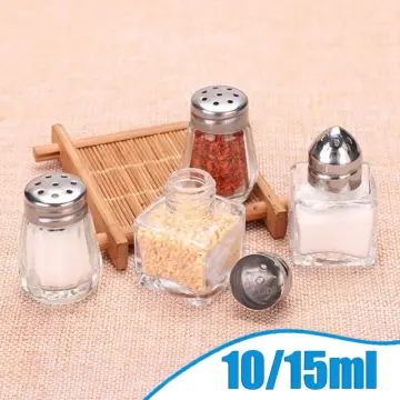 Glass Salt and Pepper Shakers- Moisture Proof Salt Shaker with Plastic Lid  - Refillable Spice Dispenser for Kitchen or Travel - Cute Seasoning Shakers