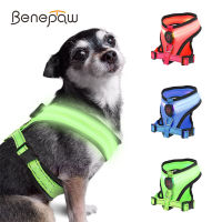 Benepaw ไฟ LED สายรัดสุนัข USB ชาร์จสะท้อนแสงปรับตาข่ายเบาะนุ่มสัตว์เลี้ยงเสื้อกั๊กเทียมสำหรับสุนัขขนาดกลางขนาดเล็ก