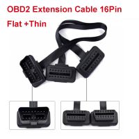 ┅ OBD2 Extension Cable 16Pin Flat Thin OBD 2 Extender Connector Dual Female Y Splitter Elbow ELM327 Male To Female-Flat Noodle