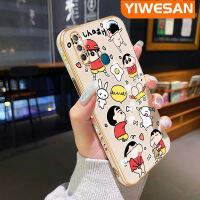 YIWESAN เคสสำหรับ Vivo Y3 Y3s 2020,ขอบสี่เหลี่ยมการ์ตูนดินสอสีชินจันเคสมือถือชุบหรูหราเคสซิลิโคนกันกระแทกเต็มฝาหลังป้องกันเลนส์กล้องเคสนิ่ม