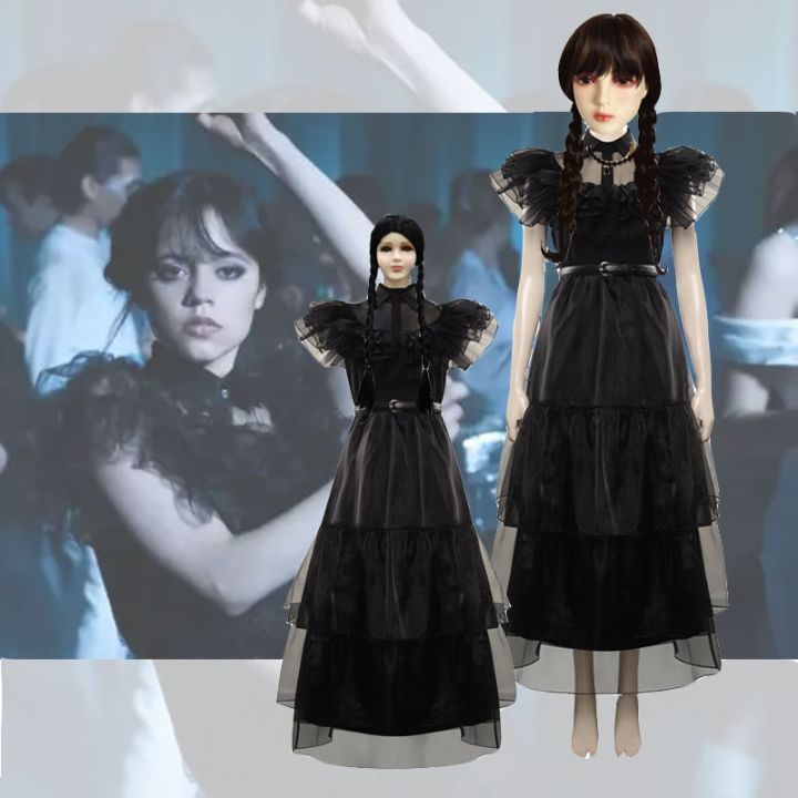 Wednesday Addams Halloween Costume Cosplay Set For Kids Adults Carnival  Party Dress/wigs