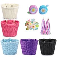 Kids Bike Baskets Handwoven Cycling Basket Bicycle Front Handlebar Cargo Pannier with Bell Tassel Stickers Set Bicycle basket