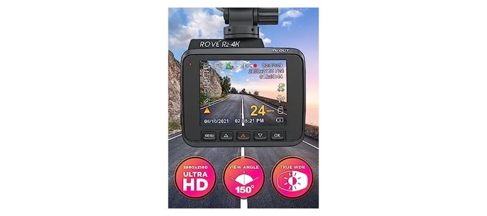Rove R2-4K Car Dash Cam - 4K Ultra HD 2160P - Built-In WiFi & GPS