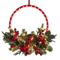 【LZ】☂◘  Grinalda De Natal Com Luzes LED E Temporizador Plantas Artificiais Decoração Baubles Decorações De Natal Decorações De Porta