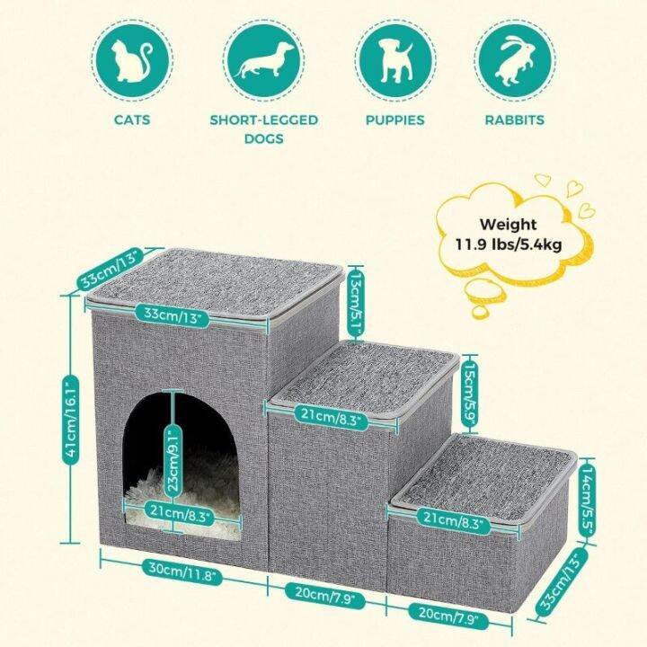 บันไดสุนัขสำหรับเตียงสูงเก้าอี้บันไดสำหรับสัตว์เลี้ยงบนเตียงบันไดแมวที่เก็บของของเล่นลูกสุนัขพับได้ทางลาดสำหรับโซฟาบ้าน