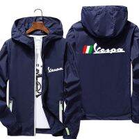 Vespa เสื้อแจ็กเก็ตนักบินมอเตอร์ไซด์อิตาลีมีซิปสำหรับผู้ชายและผู้หญิงเสื้อกันลมลำลองเสื้อโค้ตมีฮูดสะท้อนแสงแบบบางแจ็คเก็ตตัวนอก7XL สีดำ