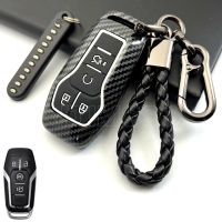 dvvbgfrdt 4 5 Btn Carbon ABS Car Key Case Fob Cover for Ford Fusion Mondeo Mustang F-150 Explorer Edge 2015 2016 2017 2018 Car Accessories